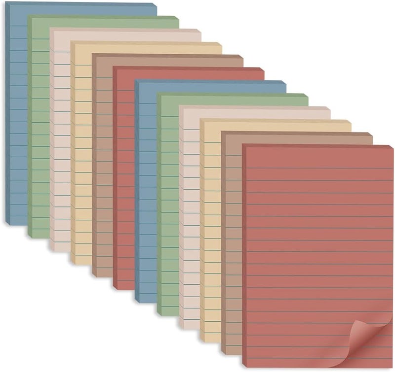 Kozerite (12 Pack) Lined Sticky Notes 4x6 in,Large Notepads with Lines,Ruled Stickies Super Sticking Power,Office School Memo Note Pads Vintage Colors,Post on Windows Doors,Recyclable,Easy to Write on - Image 1
